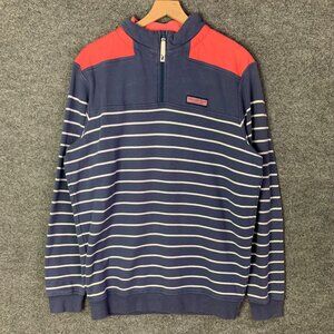 Vineyard Vines Mens Striped Half-Zip Pullover Sweatshirt Blue/Red Size M